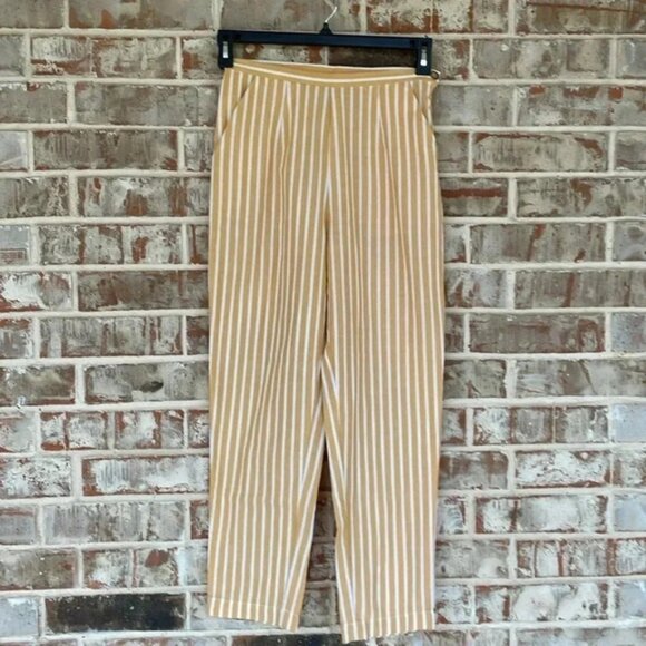 Lunik Yellow and White Striped Straight Leg Summer Ankle Pants - Picture 1 of 9
